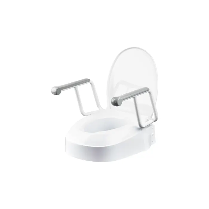 Homecraft Raised Toilet Seat with Armrests, three fixed adjustable seat heights 60mm, 100mm, 150mm