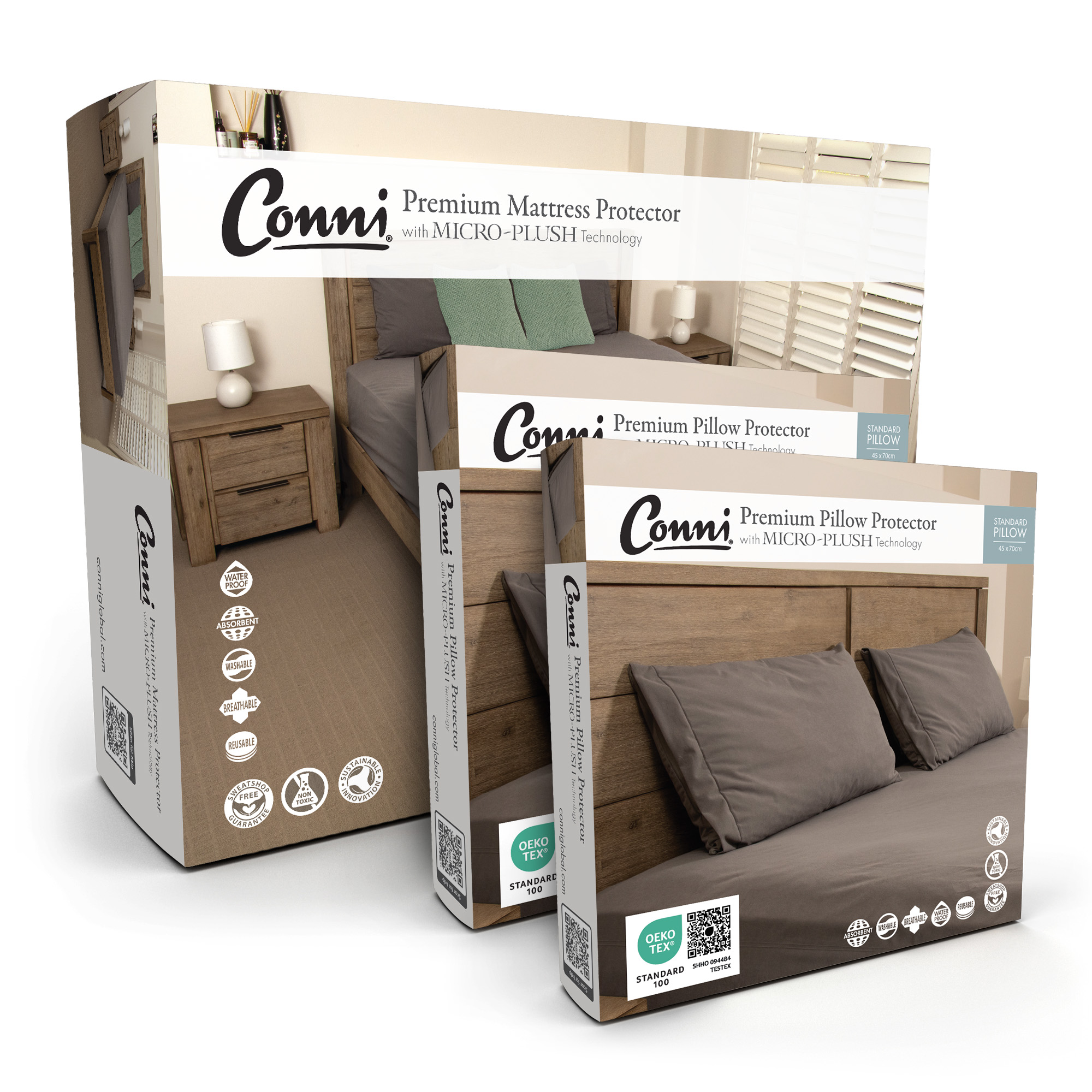Premium Waterproof Mattress Protector - with Micro-Plush Technology with 2 Waterproof Pillow Protectors - Charcoal